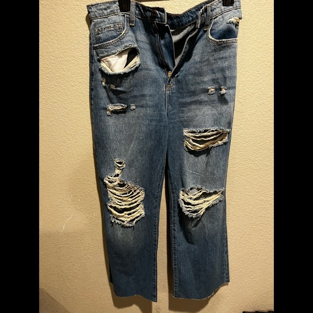 Altar’d State Wide leg distressed denim jeans size 30
